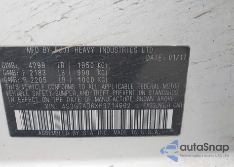 2017 Subaru Impreza 2.0I Premium из США, поврежденный, VIN 4S3GTAB6XH3714662